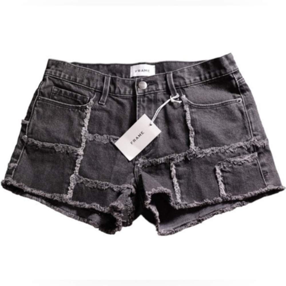 🅽🅴🆆 Frame denim frayed panel black shorts, silverwood wash, size 27